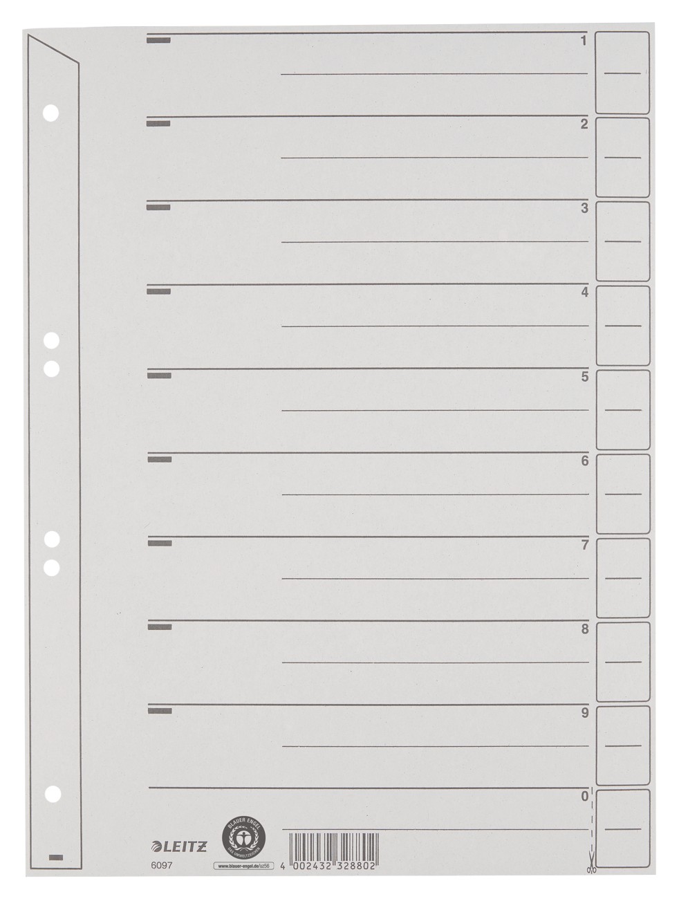 Leitz Trennblätter Alpha DIN A4 Grau 6-fach Kraftkarton Blanko 100 Stück