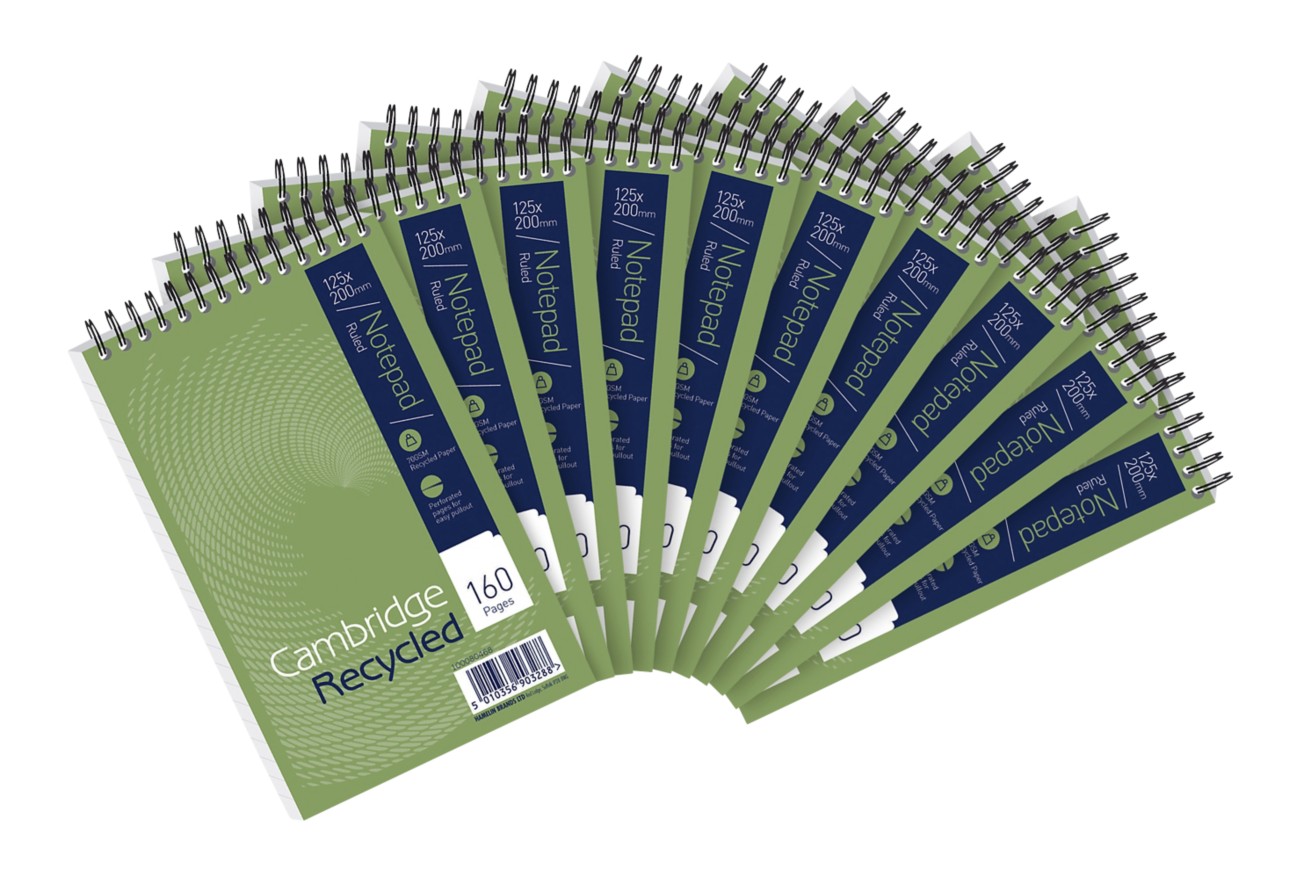 Cambridge Notebook Special Format Ruled Spiral Bound Paper Soft Cover Green Perforated 160 Pages Pack Of 10