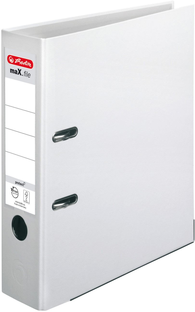 Thumbnail - herlitz maX.file protect Ordner Breit DIN A4 80 mm Weiß 2 Ringe 5480710 Kunststoff Texturiert Hochformat