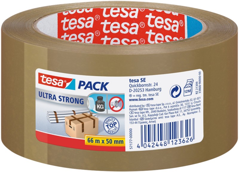 tesa Verpackungsklebeband tesapack Ultra Strong Braun 50 mm (B) x 66 m (L) PVC (Polyvinylchlorid)