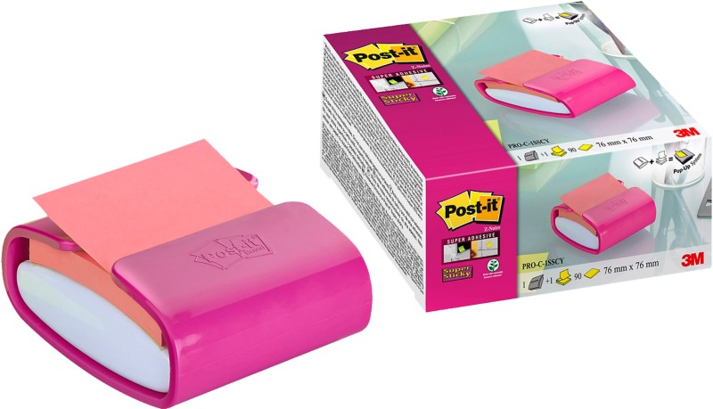 Post-it Z Note Haftnotizspender PRO Fushi Colour mit Super Sticky Z-Notes Pink 90 Blatt