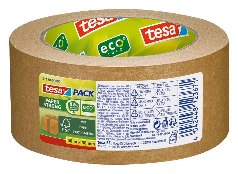 tesa Verpackungsklebeband tesapack Paper Strong Braun 50 mm (B) x 50 m (L) Papier