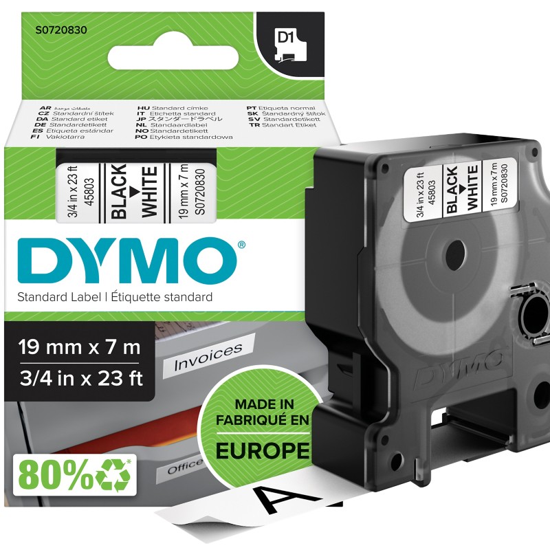 DYMO D1 Beschriftungsband Authentisch 45803 S0720830 Selbsthaftend Schwarz auf Weiß 19 mm x 7 m