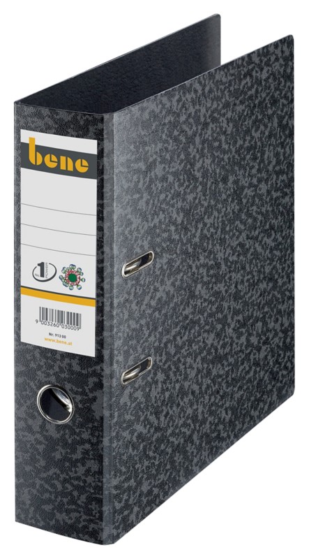 Thumbnail - Bene No.1 Power Breit Ordner DIN A4 80 mm Schwarz 2 Ringe 91300 Pappkarton Wolkenmarmor Hochformat Recycled