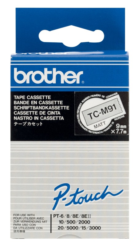 Thumbnail - Brother TC-M91 Authentic Schriftband Selbstklebend Schwarzer Druck auf Transparent 9 mm x 7.7m