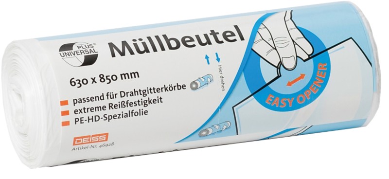 Thumbnail - DEISS Universal Plus Leichte Belastung Müllsäcke 80 L Weiß PE (Polyethylen) 70 Mikron 40 Stück