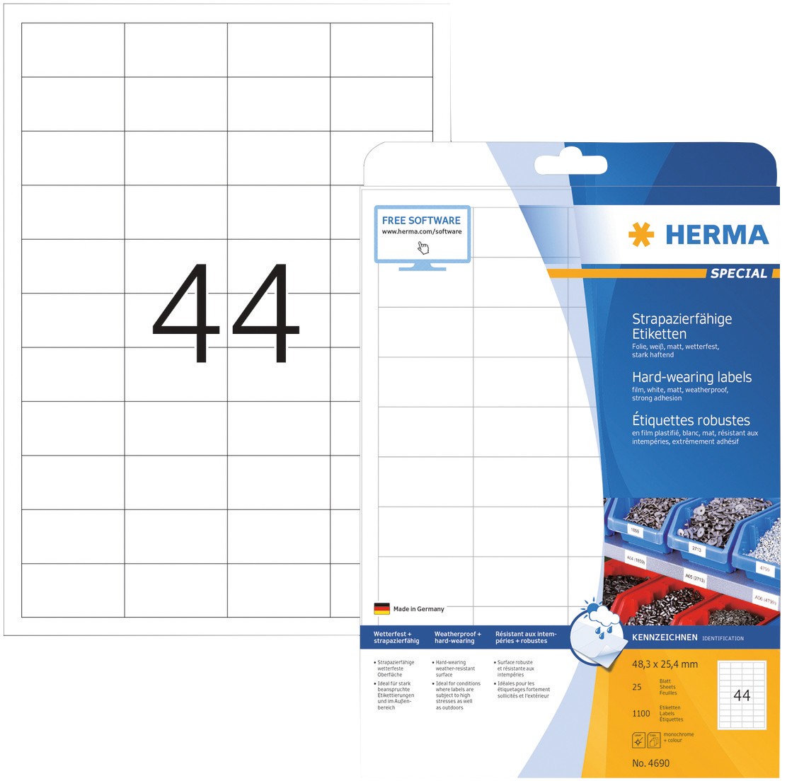 HERMA 4690 Etiketten SuperPrint Weiß Rechteckig 1100 Etiketten pro Packung