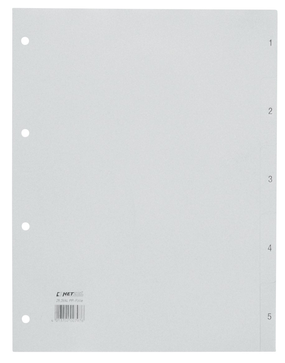 Hetzel Register 25269481 DIN A4 Grau 5-teilig 4-fach Polypropylen 1 bis 5