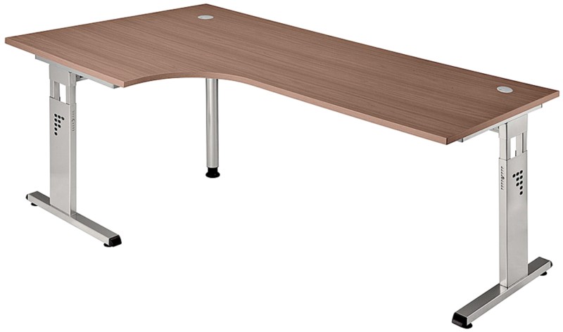 Hammerbacher O-Serie VOS Höhenverstellbar Eckschreibtisch Freiform Walnuss C-Fuß 2.000 (B) x 1.200 (T) x 850 (H) mm Span...