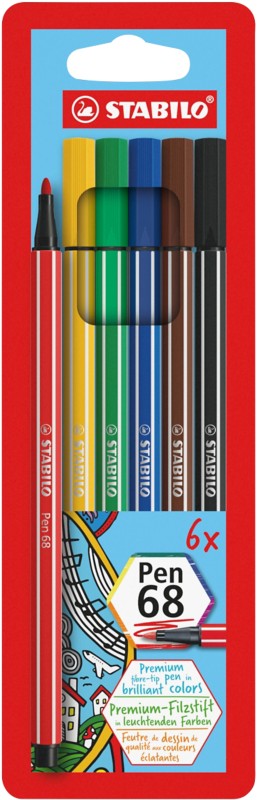Thumbnail - STABILO Pen 68 Filzstift 1 mm Mittel Farbig sortiert 6 Stück