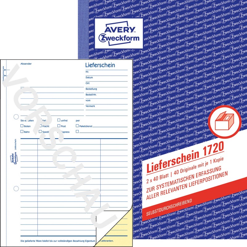 AVERY Zweckform Lieferschein 1720 DIN A5 Perforiert N/A 40 Blatt