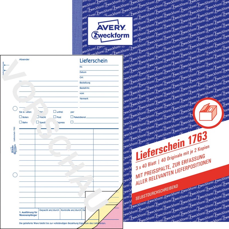 AVERY Zweckform Lieferschein 1763 DIN A5 Perforiert N/A 40 Blatt