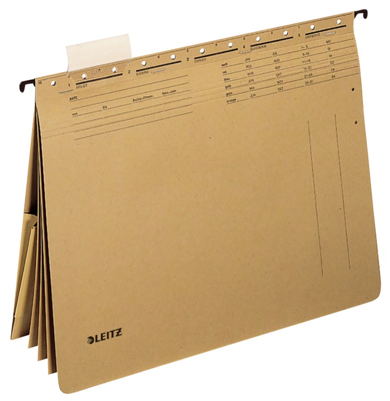 Thumbnail - Leitz ALPHA Mehrfach-Hängehefter 1983 DIN A4 4x Kaufmännische Heftung 1x Innentasche V-Base 15 mm 250 g/m² Naturbraun 10...