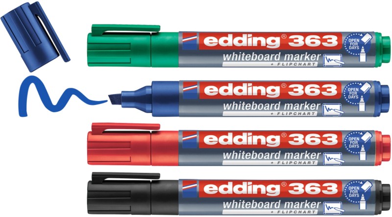 Thumbnail - edding 363 Non-permanent Whiteboard-Marker Farbig sortiert Breit Keilspitze 1 - 5 mm 4 Stück
