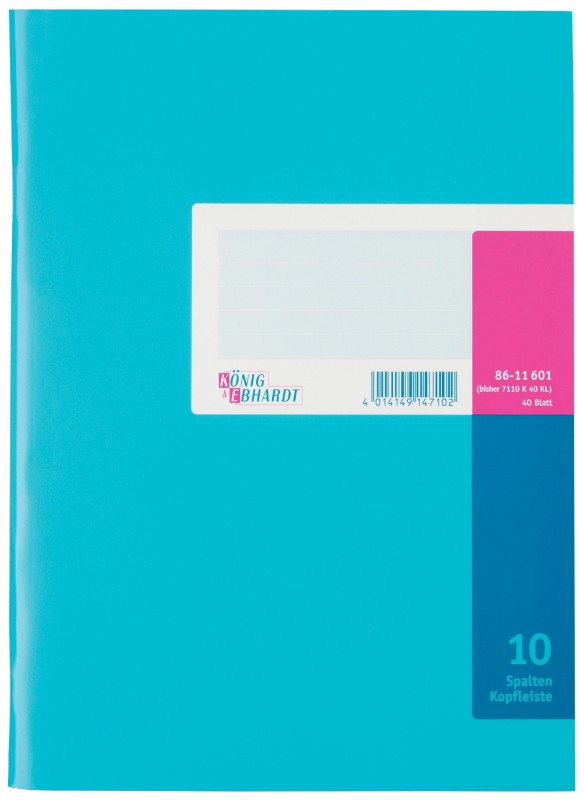 König & Ebhardt Spaltenbuch 10 Spalten DIN A4 80 g/m² Blau 40 Blatt