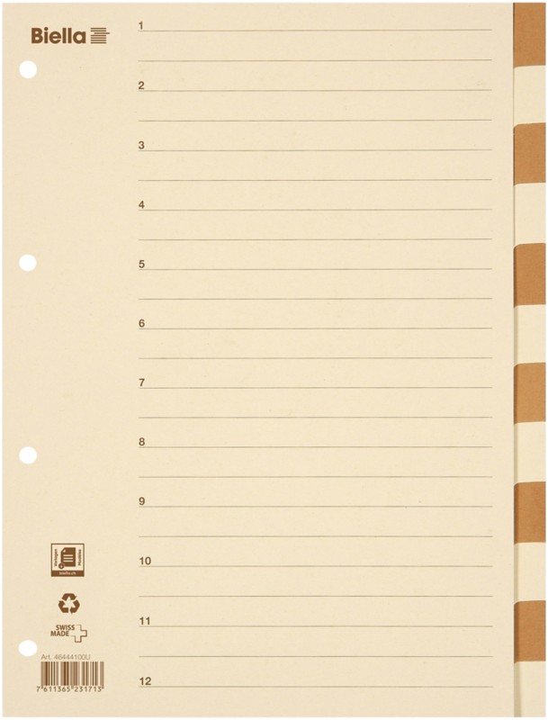 Biella Blanko Register DIN A4 Braun, Beige 12-teilig Pappkarton 4 Löcher 12 Blatt