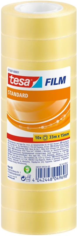 tesa Klebeband tesafilm Standard 57387 Transparent 15 mm (B) x 33 m (L) PP (Polypropylen) 10 Rollen