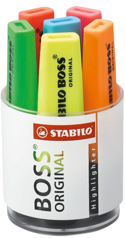 STABILO BOSS ORIGINAL Textmarker Farbig sortiert Breit Keilspitze 2 - 5 mm Nachfüllbar 6 Stück