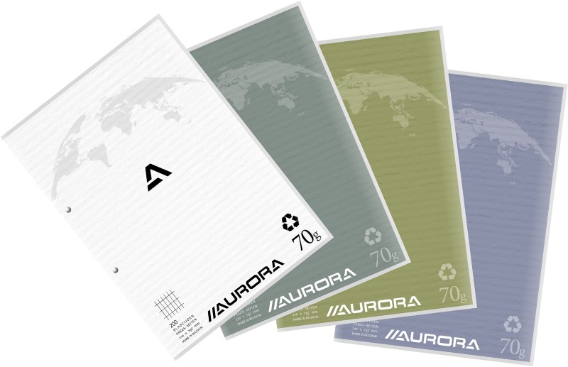 AURORA Splendid Notizblock DINA4 Kariert Geleimt Papier Farbig sortiert Perforiert Recycled 200 Seiten 100 Blatt