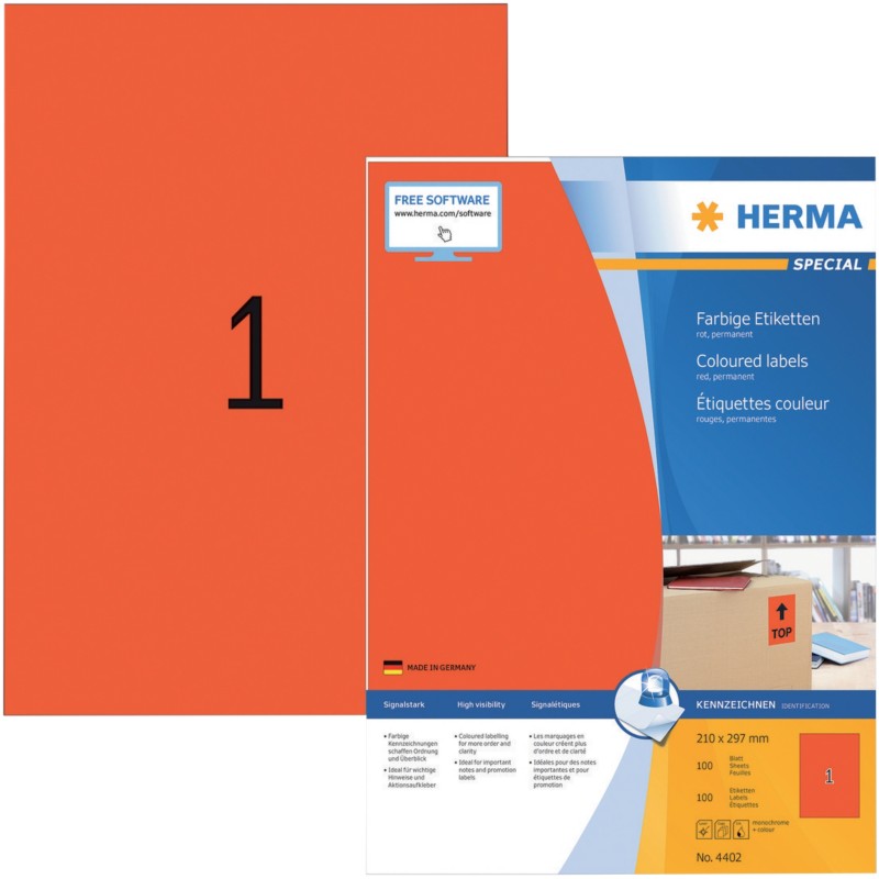 HERMA 4402 Multifunktionsetiketten SuperPrint Rot Rechteckig 100 Etiketten pro Packung