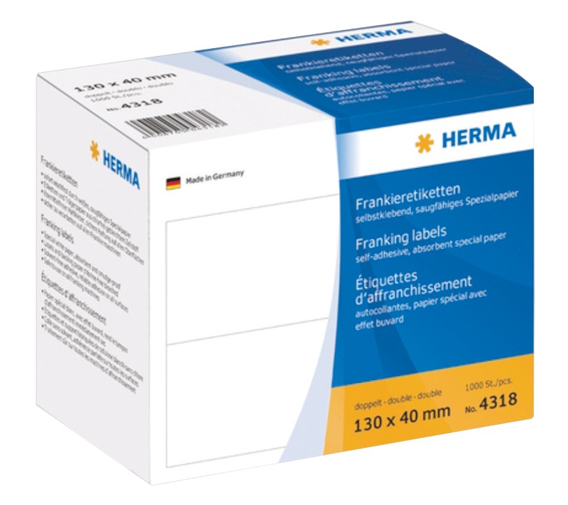 HERMA Frankieretiketten 4318 Weiß 130 x 40 mm 500 Blatt à 2 Etiketten