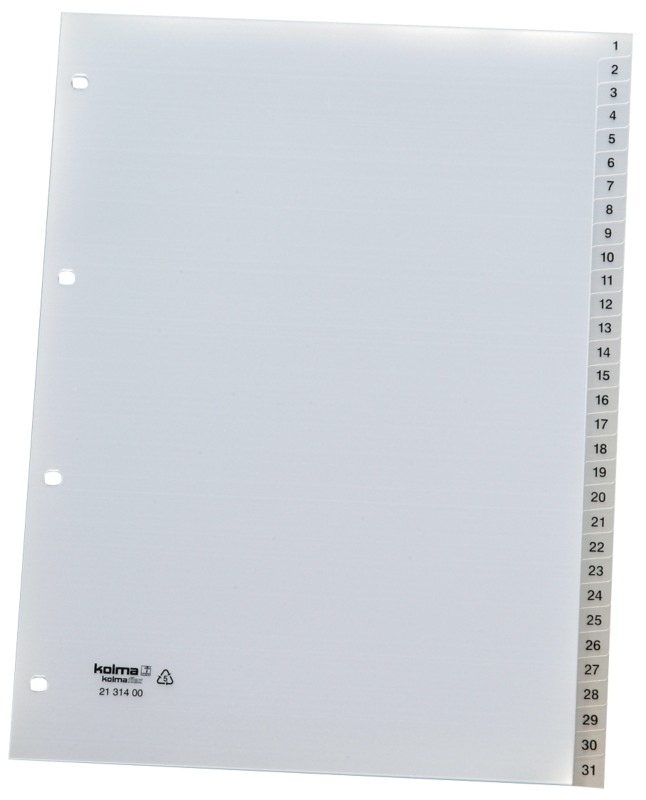 Kolma Register LongLife DIN A4 Transparent 31-teilig Perforiert Kunststoff 1 bis 31