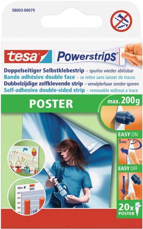 Thumbnail - tesa Powerstrips Poster Klebestreifen 200 g Weiß 20 Stück