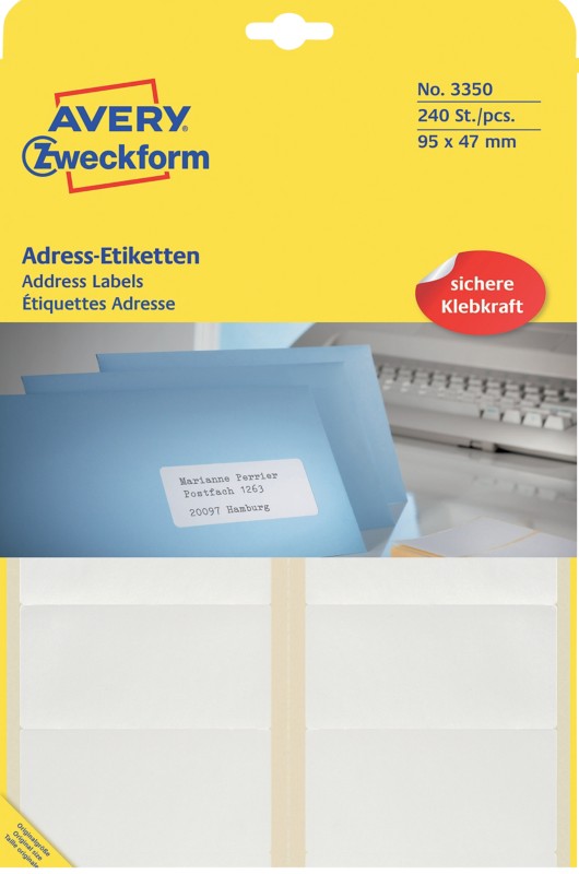 AVERY Zweckform 3350 Universaletiketten Spezial Weiß 95 x 47 mm 20 Blatt à 12 Etiketten