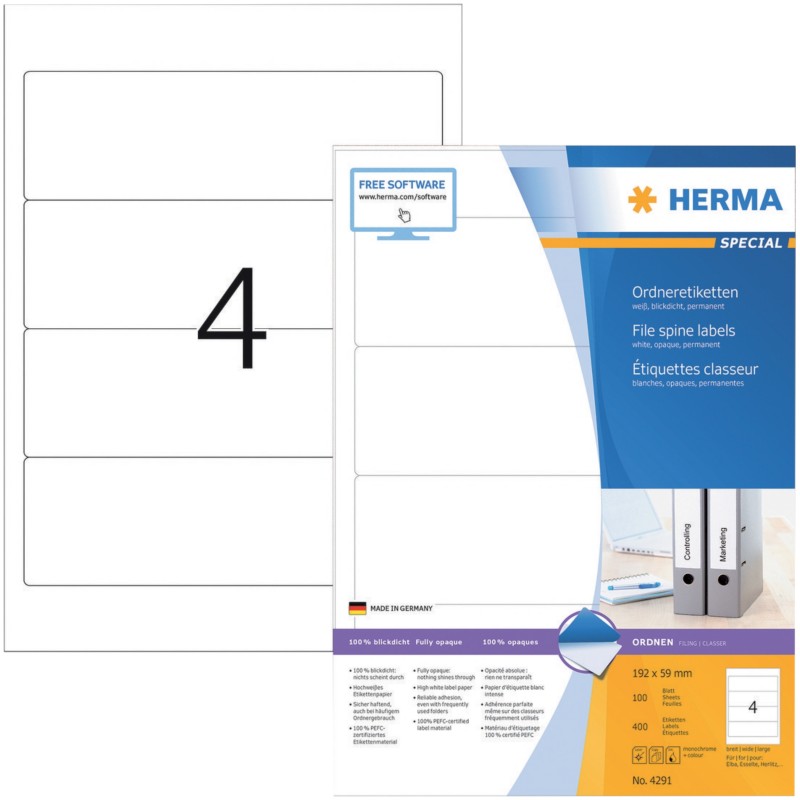 Thumbnail - HERMA 4291 Ordneretiketten A4 59 mm Weiß 400 Stück