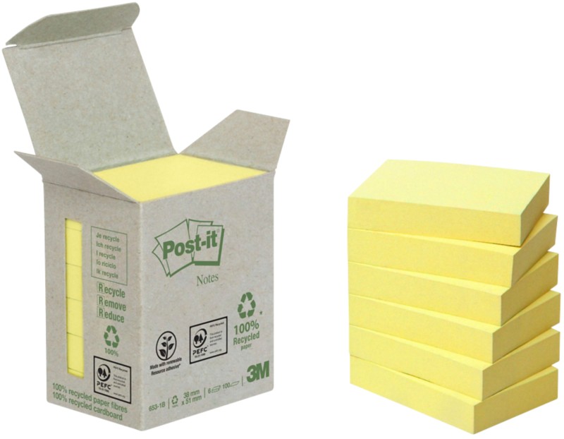 Thumbnail - Post-it Recycling Haftnotizen 51 x 38 mm Gelb 6 Stück à 100 Blatt