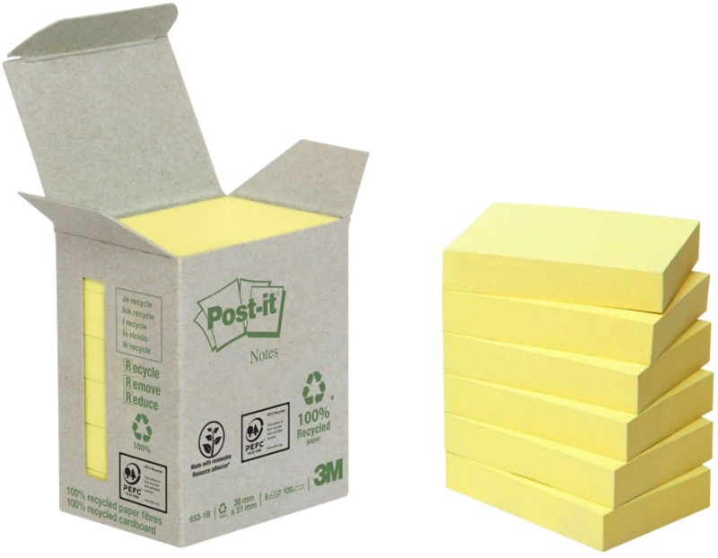 Post-it Recycling Haftnotizen 51 x 38 mm Gelb 6 Stück à 100 Blatt