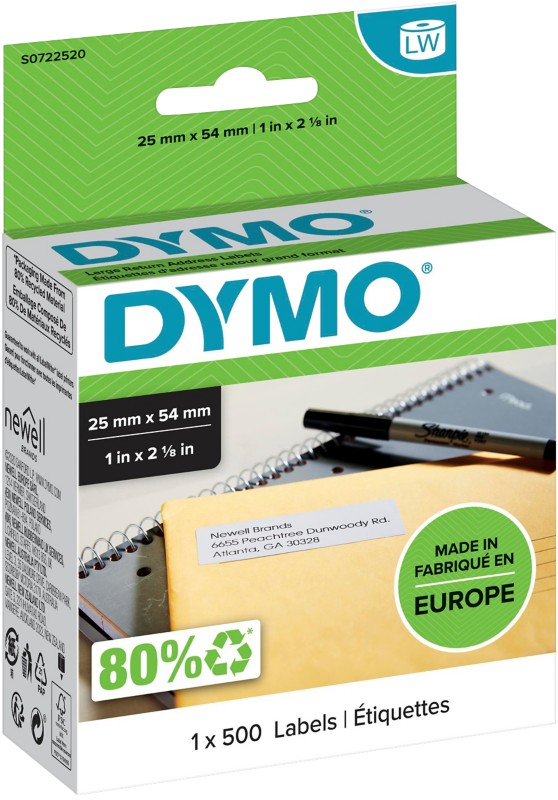 DYMO LW Adressetiketten Authentisch 11352 S0722520 Selbsthaftend Schwarz auf Weiß 25 x 54 mm 500 Etiketten