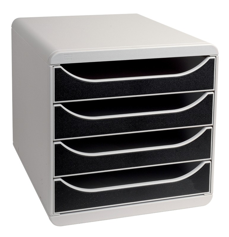 Thumbnail - Exacompta Schubladenbox PS (Polystyrol) Grau, Schwarz 4 Schübe 27,8 x 34,7 x 26,7 cm DIN A4+
