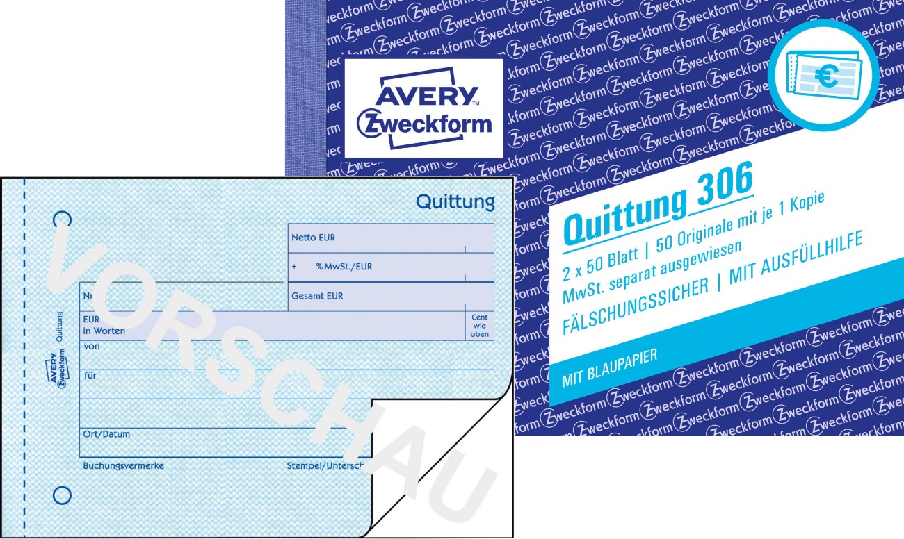 AVERY Zweckform Quittungsformulare 306 DIN A6 quer Perforiert N/A 50 Blatt