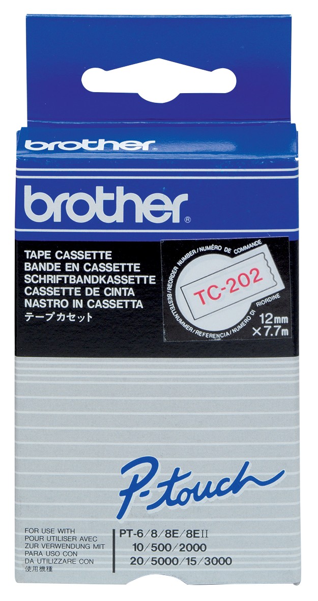 Image of Brother TC Schriftband TC-102 Rot auf Transparent 12 mm x 7,7 m