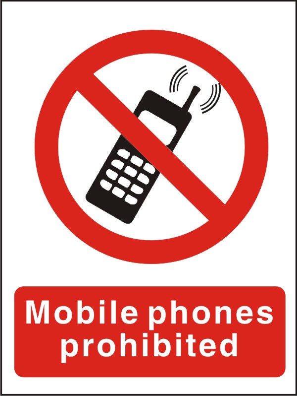 Warning Sign 'Mobile phone prohibited' PVC (Polyvinyl Chloride) 15 x 20 cm