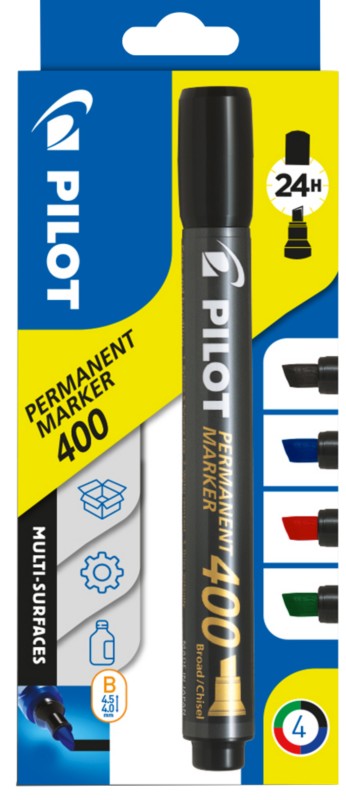 Pilot 400 Permanentmarker Breit Keilspitze 1,5 - 4 mm Farbig sortiert 4 Stück