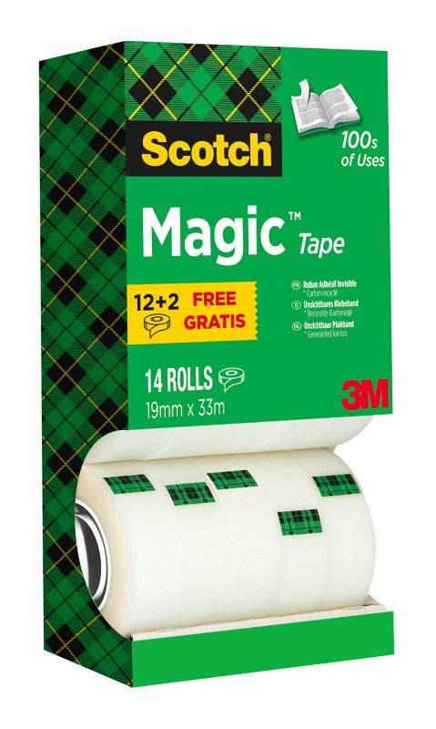 Scotch Magic Klebeband 810 19 mm x 33 m Matt Unsichtbar Vorteilspack 12 Rollen + 2 GRATIS