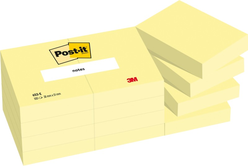 Post-it Sticky Notes 38 x 51 mm Canary Yellow 12 Pads of 100 Sheets
