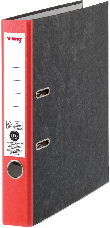 Viking Ordner DIN A4 50 mm Rot, Schwarz 2 Ringe Pappkarton Wolkenmarmor Hochformat Recycled