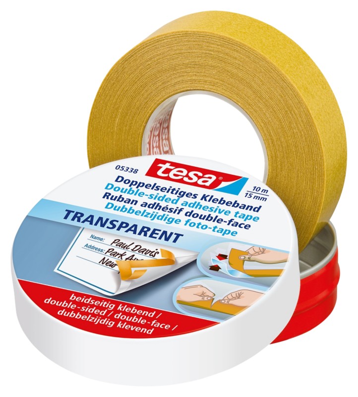 tesa Doppelseitiges Klebeband Transparent 15 mm (B) x 10 m (L) Vlies 5338