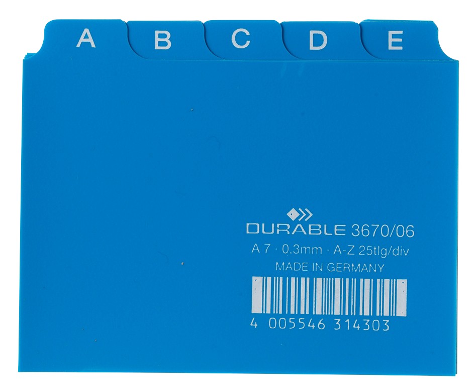 DURABLE Leitregister DIN A7 Blau 10,5 x 7,4 cm 25 Stück 3670-BU