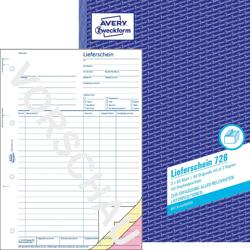 AVERY Zweckform Lieferschein 728 DIN A4 Perforiert N/A 50 Blatt