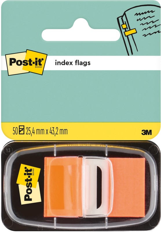 Image of Post-it Index Index-Haftstreifen Rechteckig 2,54 x 4,32 cm Orange 680-4 50 Streifen