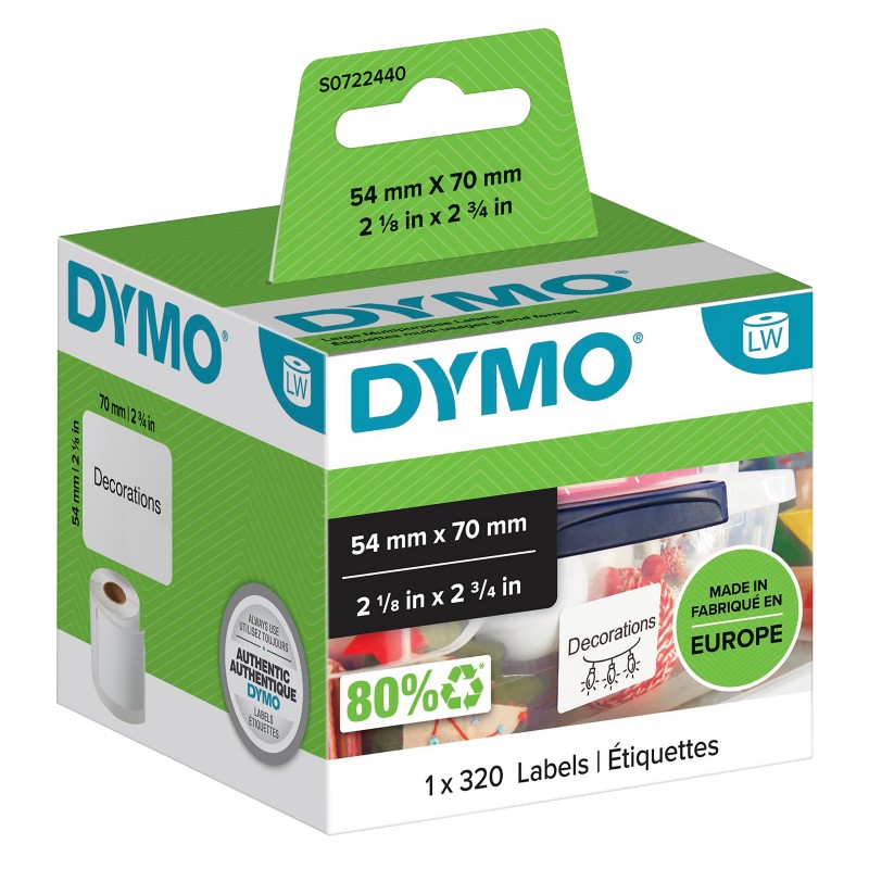 DYMO LW Etiketten Authentisch 99015 S0722440 Selbsthaftend Schwarz auf Weiß 54 x 70 mm 320 Etiketten