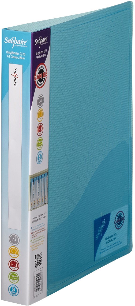 Snopake 25 Mm Ring Binder Pp (Polypropylene) A4 2 Rings Blue, Transparent Classic