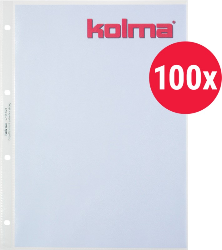 Kolma AntiReflex Prospekthüllen DIN A4 Genarbt Transparent 80 Mikron PP (Polypropylen) Oben 4 Löcher 100 Stück