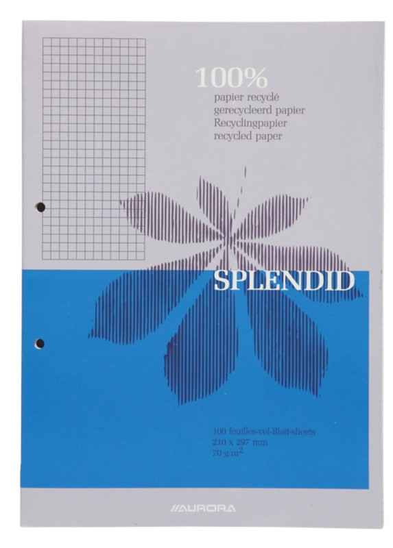 AURORA Splendid Notizblock DIN A4 Kariert Geleimt Papier Farbig sortiert Perforiert Recycled 200 Seiten 100 Blatt