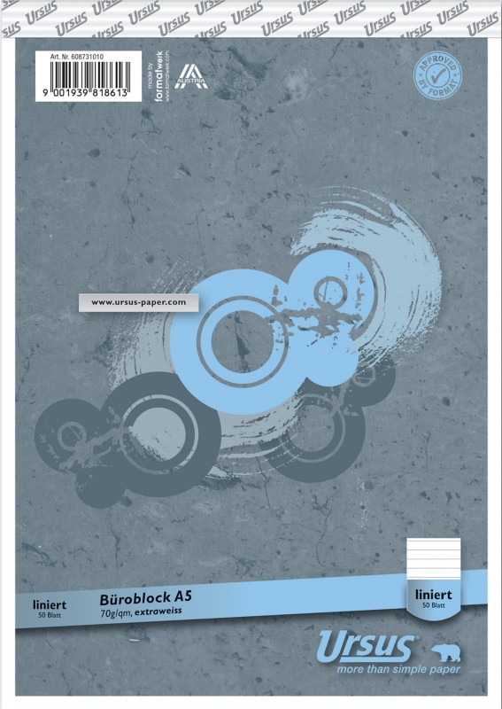 Ursus Style Notizblock DIN A5 Liniert Geheftet Papier Grau Perforiert 100 Seiten