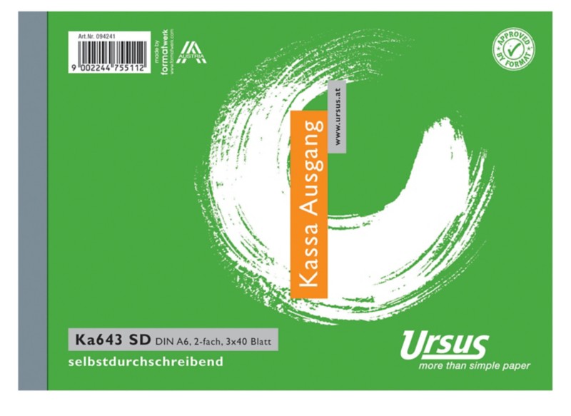 Ursus Style Kassenausgangsbuch KA643SD A6 quer 3x40 Blatt selbstdurchschreibend